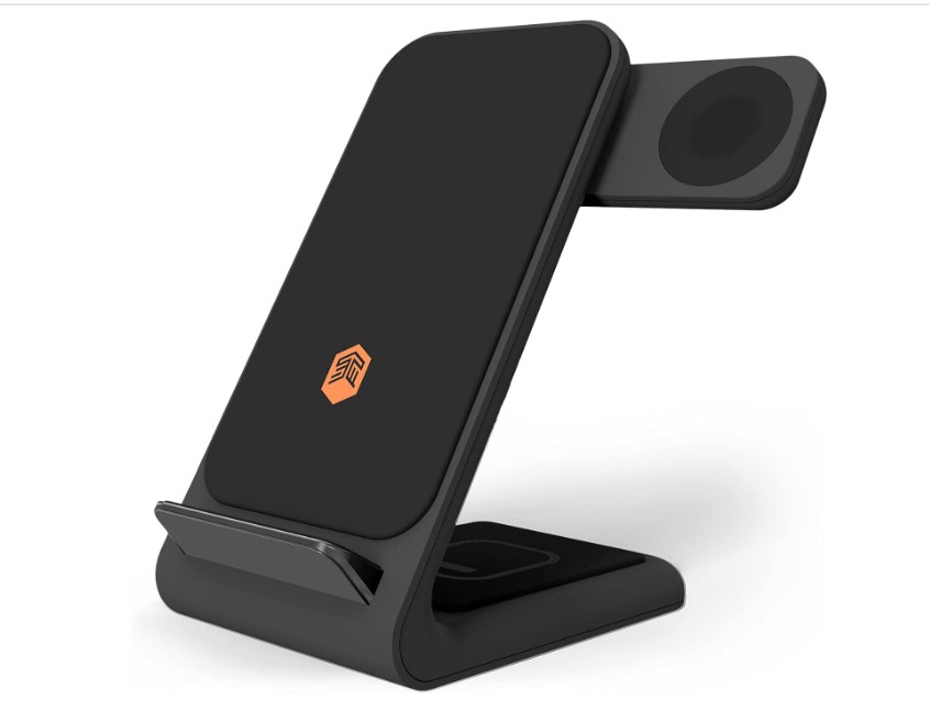STMワイヤレス充電器 モバイルスタンド アップルウォッチとの互換性 AirPods iPhone QI充電 3-in-1同時充電 ブラック 充電器パッド