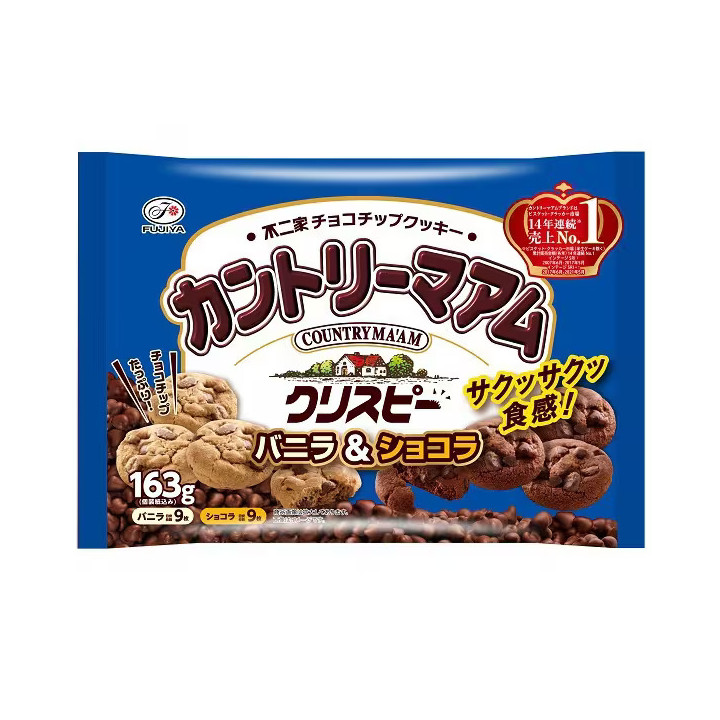 不二家 カントリーマアムクリスピー バニラ＆ショコラ 163g × 16個 お菓子 焼菓子 クッキー チョコチップ チョコクッキー