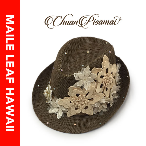 送料無料 オンライン チュアンピサマイ Chuanpisamai ジュエル 麦わら帽子 花 花飾り フラワー 水玉 レディース ハット ハンドメイド 天然素材 ストローハット ブラウン マイレリーフハワイ チュアンピサマイ ジュエル麦わら帽子です ハンドメイド仕上げです 1点もの