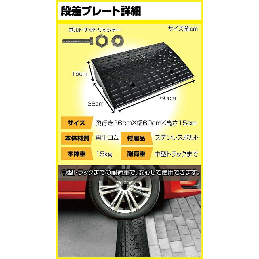 公式ショップ ONE STEP 段差 スロープ 単品 幅60cm 高さ15cm用 滑り止め ゴム製 段差プレート 駐車場 車椅子 自転車 ハイステップ コーナー qdtek.vn