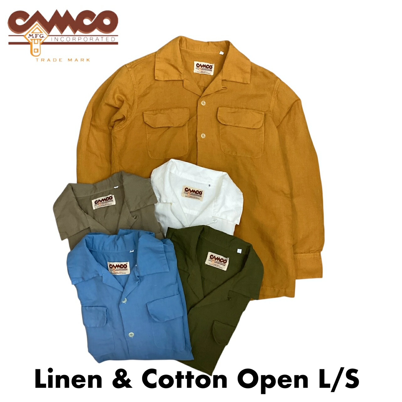 送料無料 CAMCO【カムコ】2 L/C OPEN L/S 長袖 リネンコットン オープンカラー シャツ メンズ(男性用)【smtb-m】|インポートショップ メイン