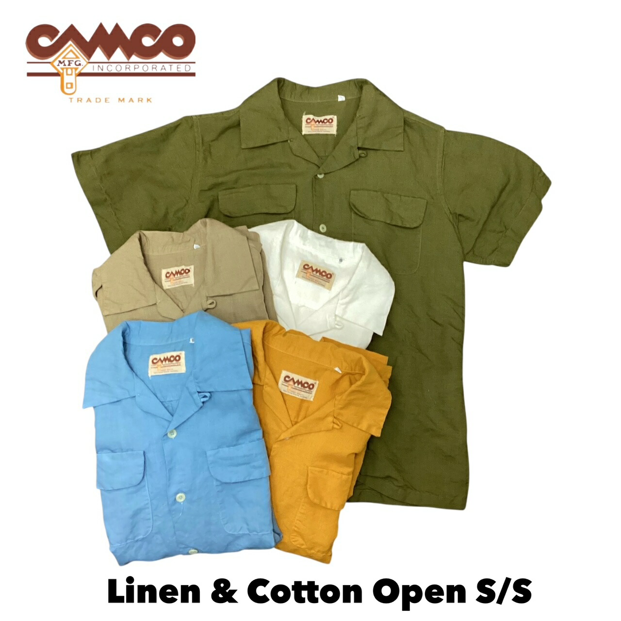 貨物輸送無料 CAMCO【カムコ】2 L/C OPEN S/S 半袖 リネン綿織物 明けっ広げ色合い プルオーバー メンズ(成人男性用)【smtb-m】