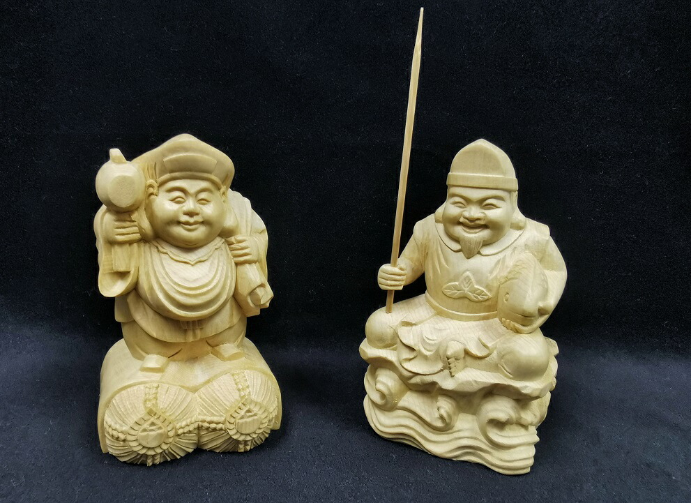 桧木　1本彫り　恵比寿　大黒天 木彫恵比寿天像 毎日のようにネットや骨董市で大黒天を探してい