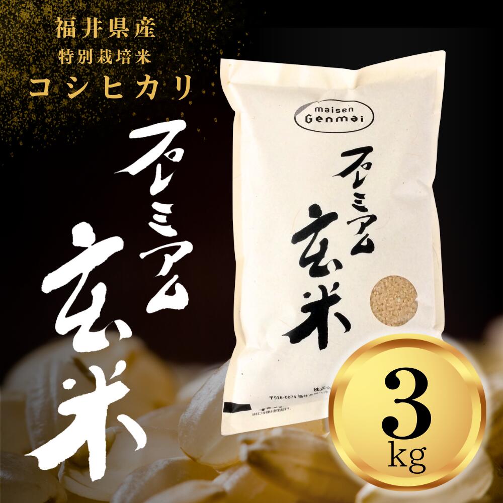 特別栽培米 プレミアム玄米3kg 福井県産コシヒカリ