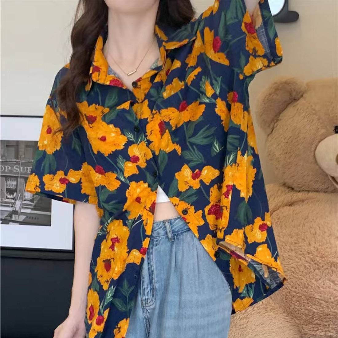 華やか花柄✿ダイナミックゲディシルクシャツ☀️春夏の女子会&パーティ用トップス シャツ レディース トップス 花柄 長袖 刺繍 立ち襟 着まわし 春