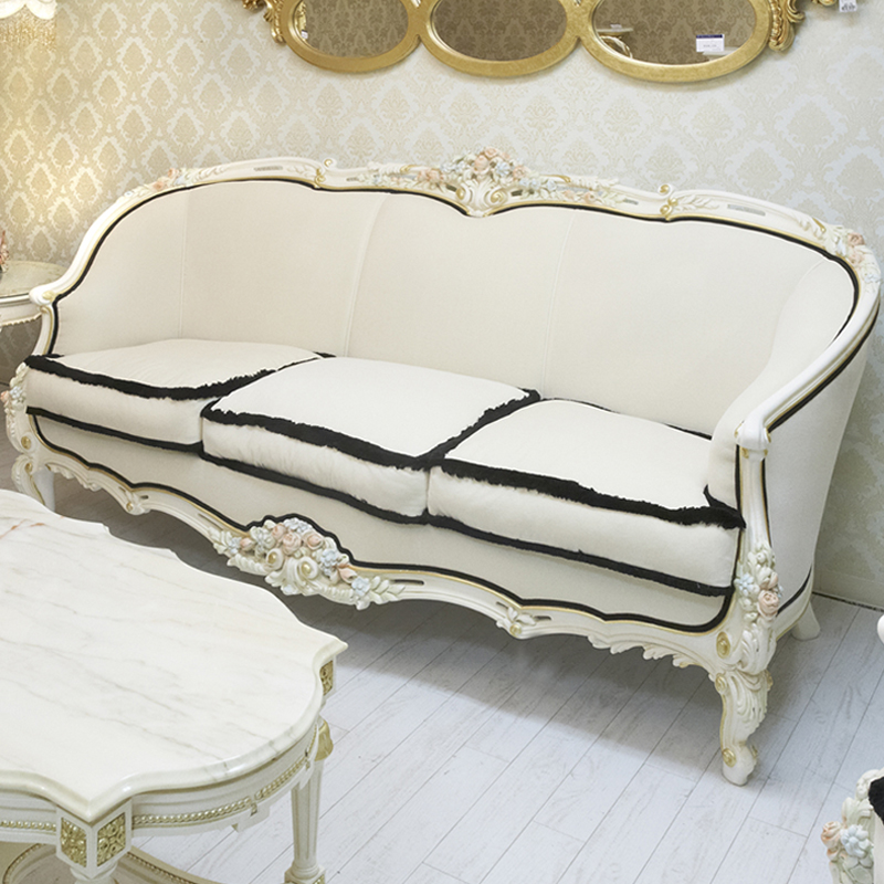 シリック 3人掛けソファ 幅214cm / SILIK イタリア製 高級 高級家具 最高級 ロココ ホワイト 白 白家具 | 輸入家具　 メゾン・ド・マルシェ