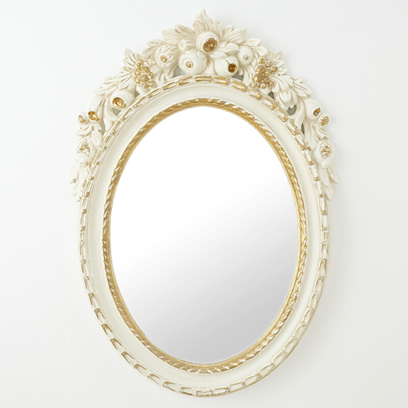 楽天市場】クラシック調フレーム ウォールミラー 丸形 / 白 金