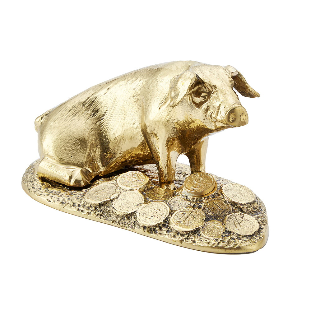 スペイン製 真鍮 オーナメント ぶた 幅20.5cm / 置物 オブジェ 輸入雑貨 アンティーク風 クラシック インテリア