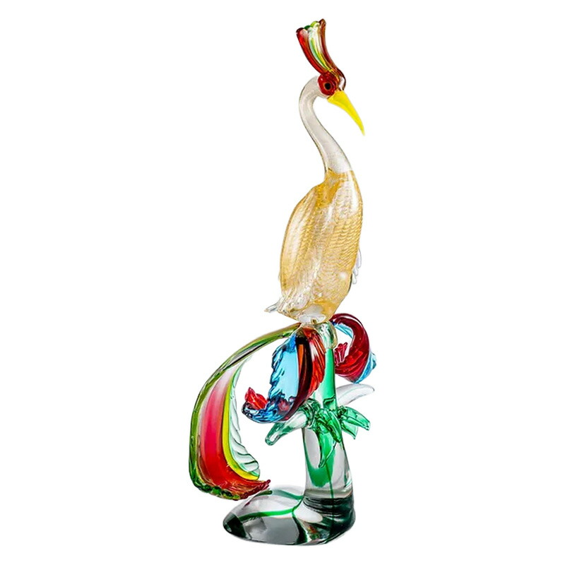イタリア製 ザネッティ社 24金仕上げ 極彩色楽園鳥 AZ74 / Zanetti Murano 受注生産 置物 オブジェ ムラーノ ガラス 輸入雑貨