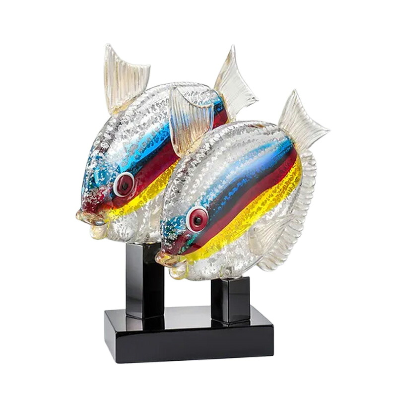 イタリア製 ザネッティ社 カラフル銀製ヒラメ像ペア(黒ガラス台座) ZV1178-BI / Zanetti Murano 受注生産 置物 オブジェ ムラーノ ガラス 輸入雑貨 481,756円