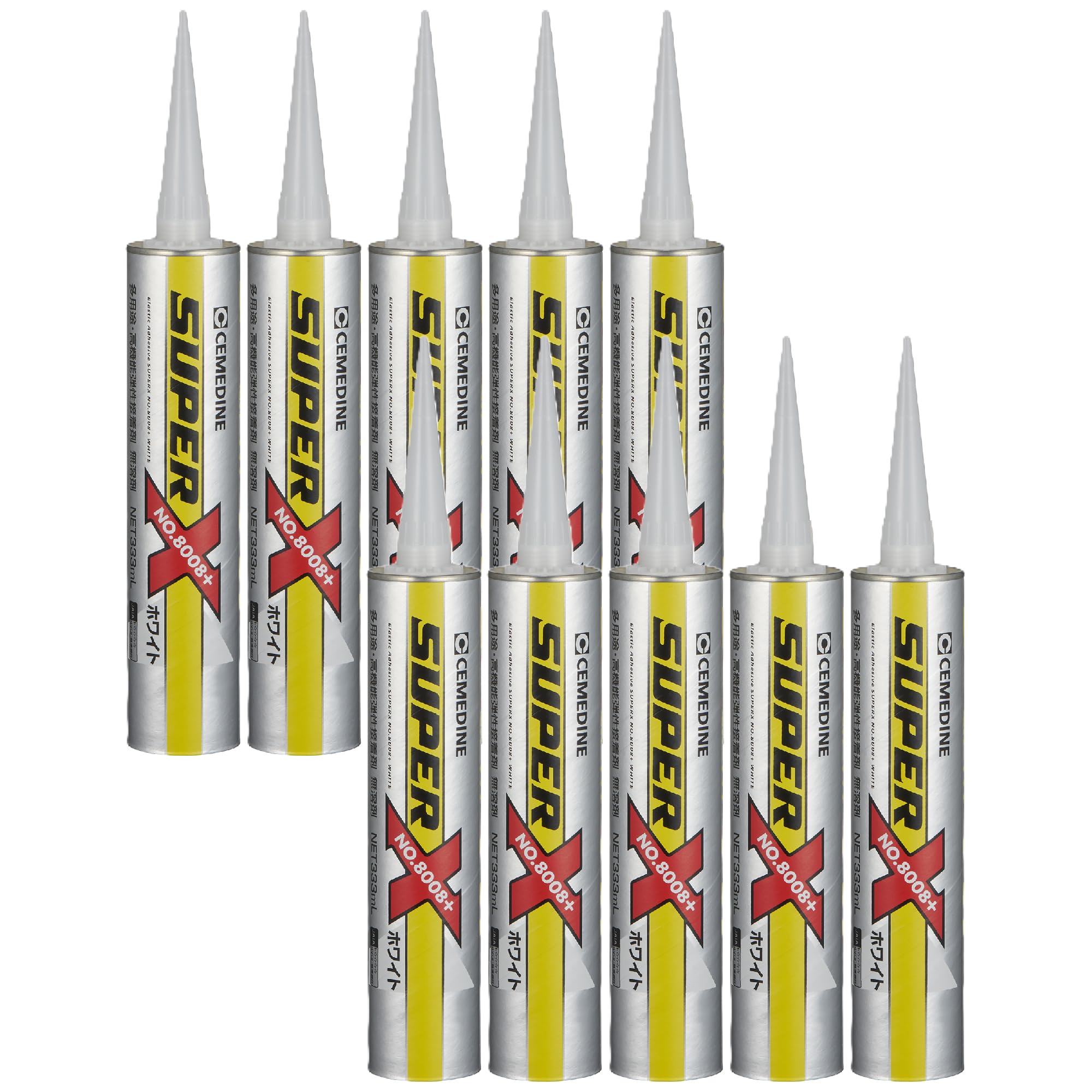 セメダイン(CEMEDINE) スーパーX No.8008+ 一液常温速硬化型弾性接着剤 ホワイト 333ml 粘着接着 弾性接着 無溶剤 AX-252 10本｜Maison Outre