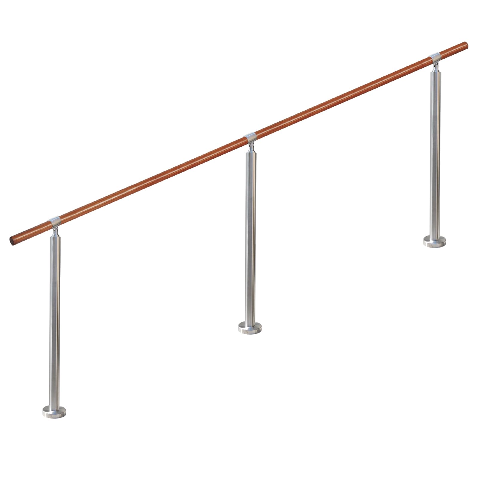 YHEYSMUX 200 cm 屋内 屋外 階段 手すり 茶色 無垢材の手摺り ブナ丸棒 304ステンレス鋼 DIY 玄関 廊下 庭 角度調整可能 簡単な取り付け 外径35 mm 銀｜Maison Outre