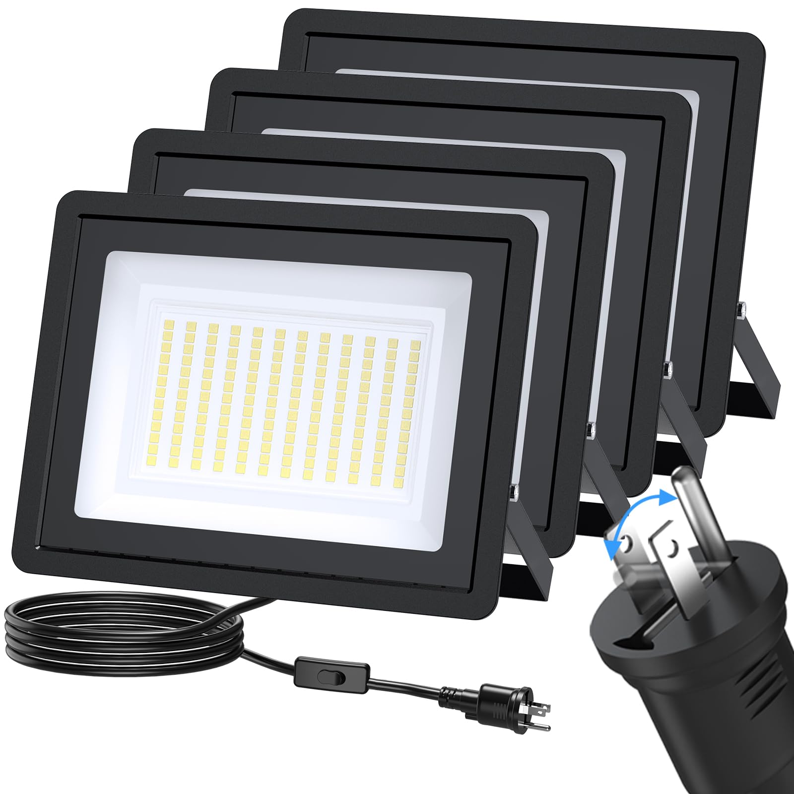 投光器 屋外 led 【独立スイッチ搭載 3ピン/2ピンプラグ切替可能】led投光器 屋外用 6500K昼光色 25000LM 高輝度 防水 照明 作業灯 耐熱/耐寒 120&deg;広角照射 省エネ 長寿命6万時間 Coizabera 駐車場 ガーデン 倉庫 工｜Maison Outre