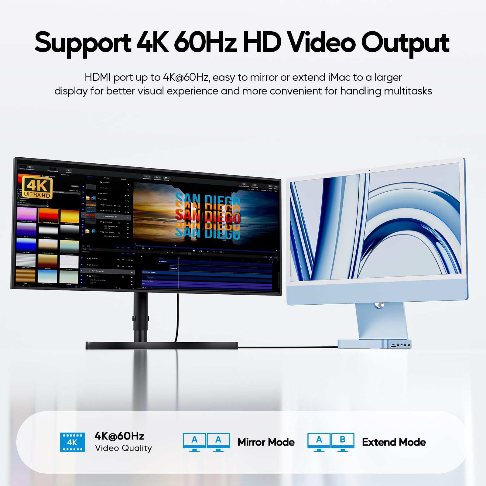 PULWTOP 11 in 1 USB C ハブ iMac 24インチ 2021 2023 2024用 iMac M1 M3 M4 アクセサリー USB Hub ハブ HDMI 4K, 2.5G イーサネット, M.2 SSD拡張 (SSD含まない), U