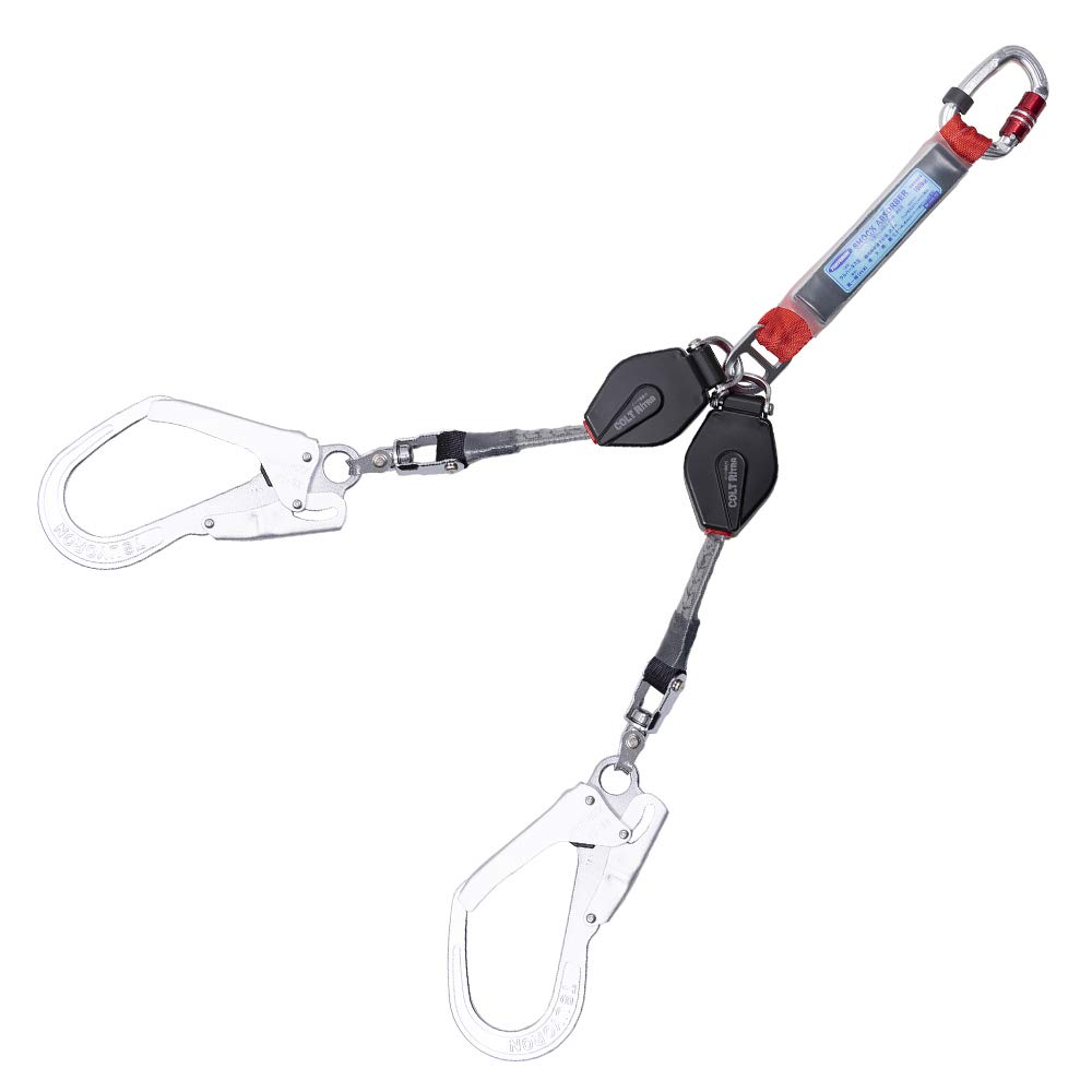 藤井電工(Fujii Denko) ツヨロン TSUYORON 新規格 フルハーネス用ランヤード 墜落制止用器具 コルトリトラ 巻取器 ロック機構付き 小型軽量 ツインランヤード 2丁掛けランヤード 建設現場 電気工事 高所作業用 日本製 THL-2-CR｜Maison Outre