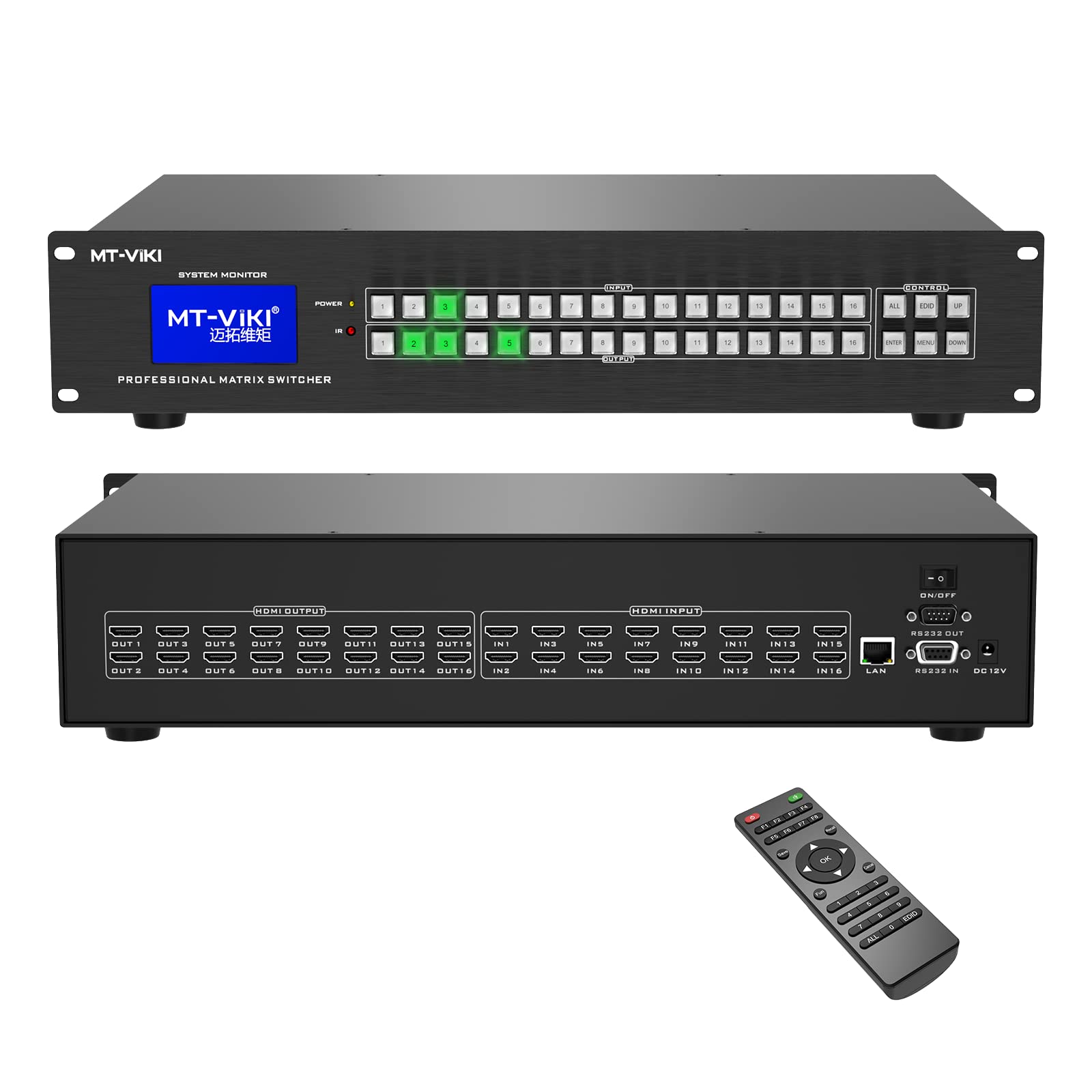 MT-VIKI HDMIマトリックス 16x16 4K@30Hz ラックマウント対応 切替器&分配器 16入力16出力RS232/LAN制御 バックライト搭載 EDID (US ADIチップ採用)|Maison Outre