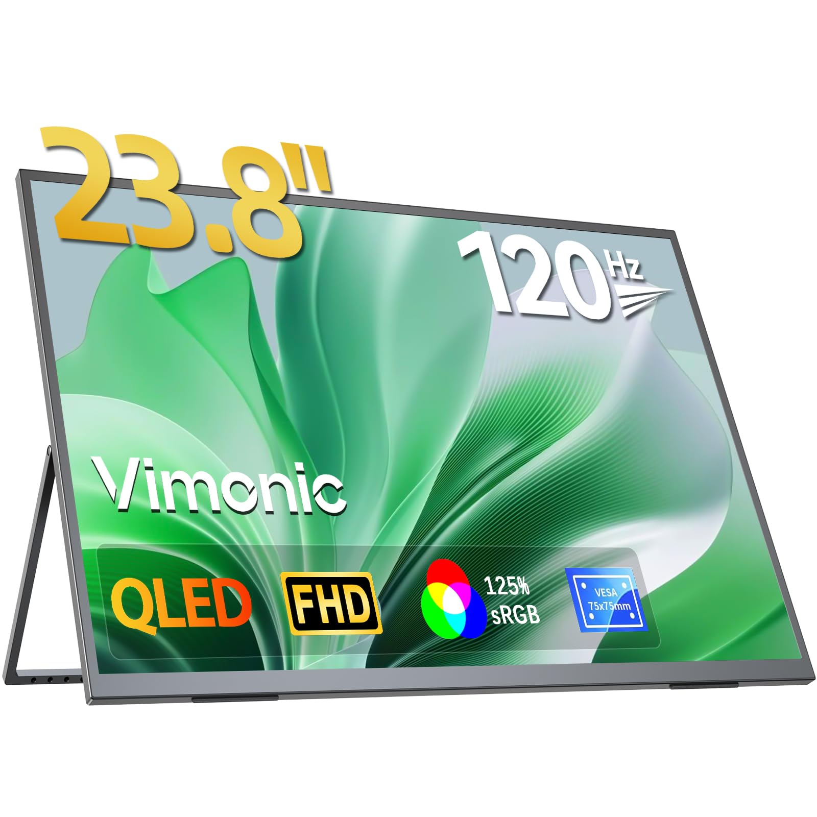 モバイルモニター23.8インチ QLED モバイルディスプレイ 大型 120HZ Vimonic 持ち運びモニター 自立 ポータブルモニター 1080P サブモニター 標準型VESA対応 サブディスプレイ 非光沢