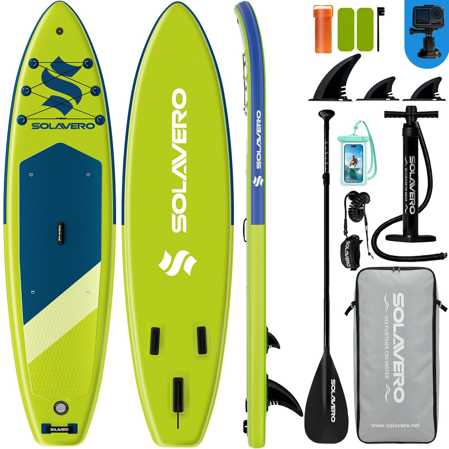 SOLAVERO サップボード インフレータブル 長323cm 幅83cm 厚15cm 広々とした安定した パドルボード 反滑りおよび操作し やすい 初心者sup 調節可能なパドル ハンドポンプ 取り外し可能なフィン リーシュ バックパック付き (ミニマリ｜Maison Outre