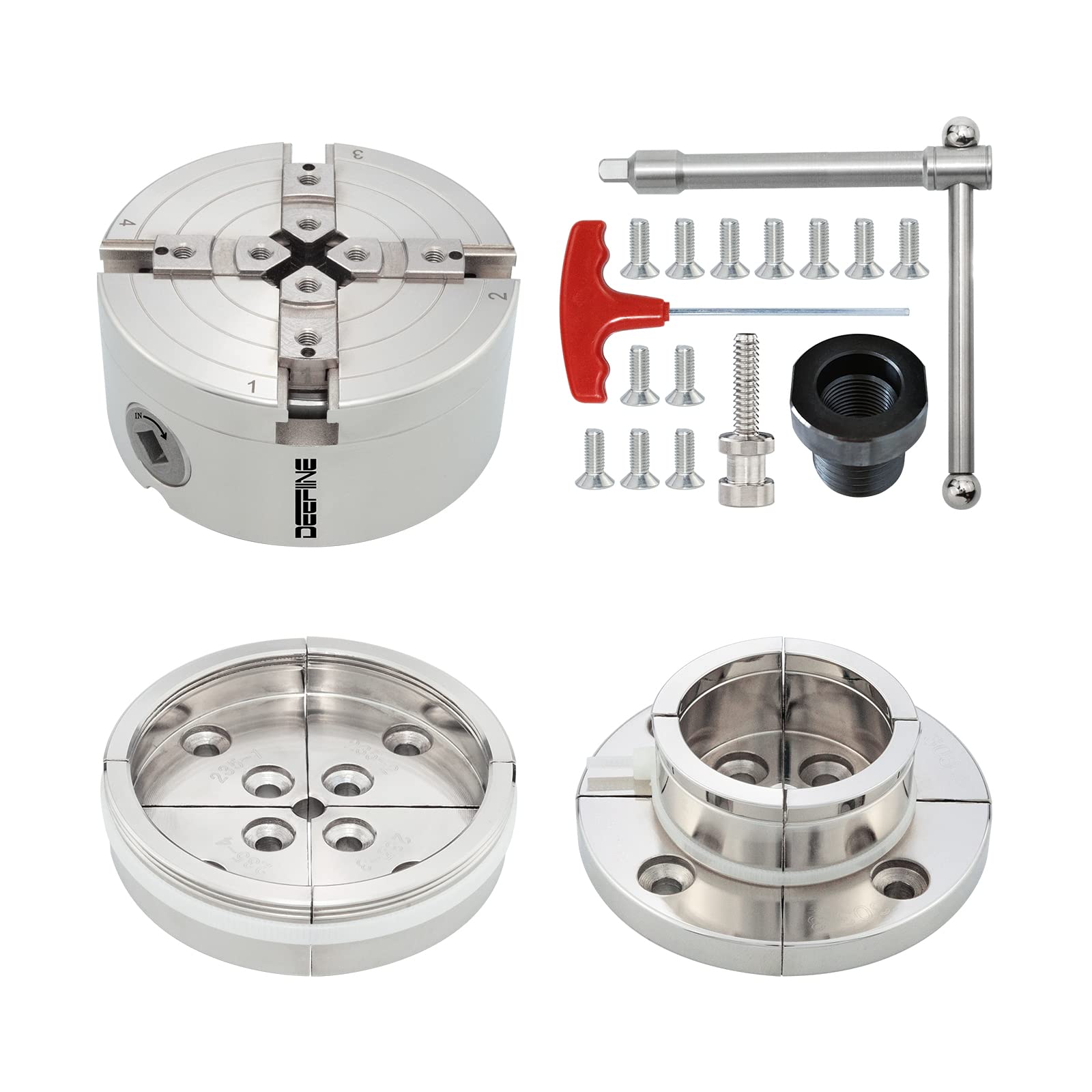 DEEFIINE 4インチ木工旋盤チャックキット1''X 8 TPIネジと3/4''X 16 TPIアダプタ、ニッケルメッキ自定心4爪木工旋削チャック(2つのニップ)|Maison Outre