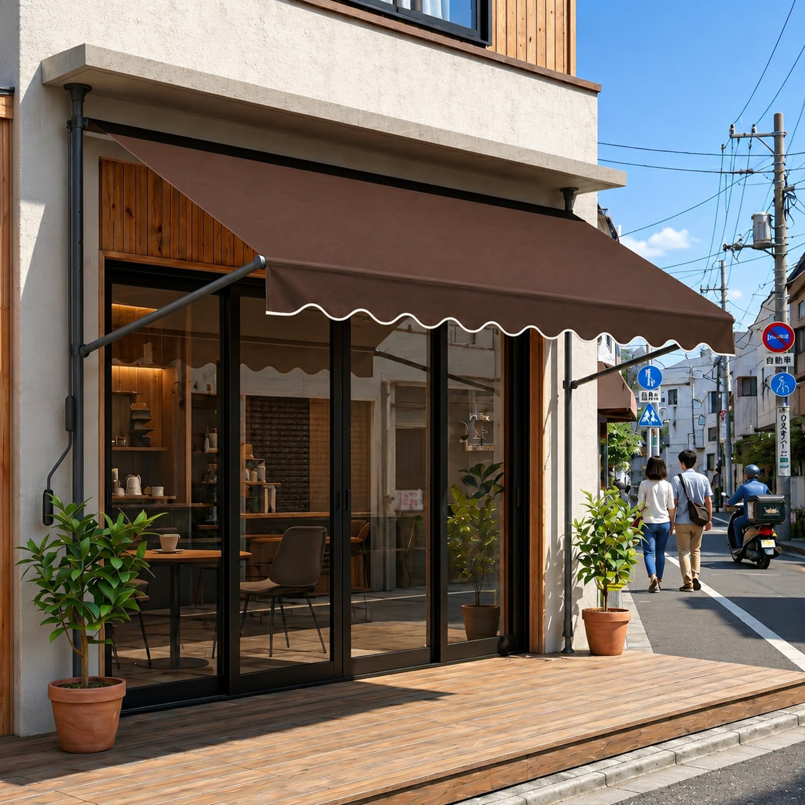 【HOVIRA】オーニングテント日除け シェード 巻き取り式 サンシェード 角度、高さの調節が可能 つっぱり日よけスクリーン 穴あけ不要 簡単設置 日除け 雨よけ UVカット (ブラウン, 3.5m)|Maison Outre