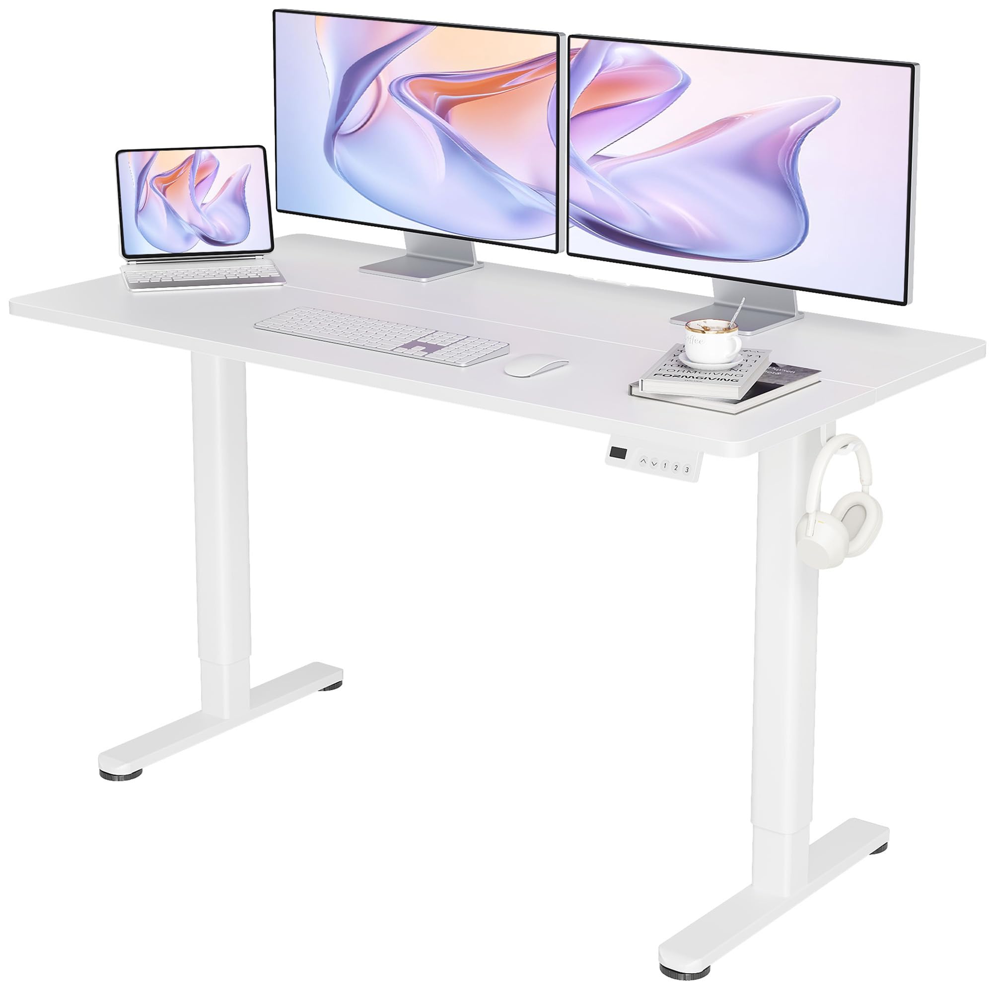 Claiks 昇降デスク 電動 スタンディングデスク 昇降式 テーブル 幅140cm*奥行き60cm テレワーク オフィスデスク 在宅ワーク パソコンデスク 高さ調節 メモリー機能 ホワイトフレーム/ホワイト天板|Maison Outre
