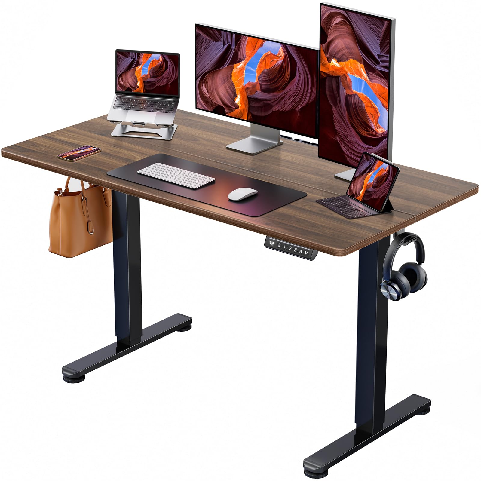 ErGear 電動 オフィスワークテーブル 昇降式デスク スタンディングデスク 幅120cm 耐荷重80kg 高さメモリー機能 上下自動昇降 静音 収納フック付き 机 作業机 テレワーク 【幅120 x 奥行き60 x 高さ72-118cm】（ブラウン）｜Maison Outre