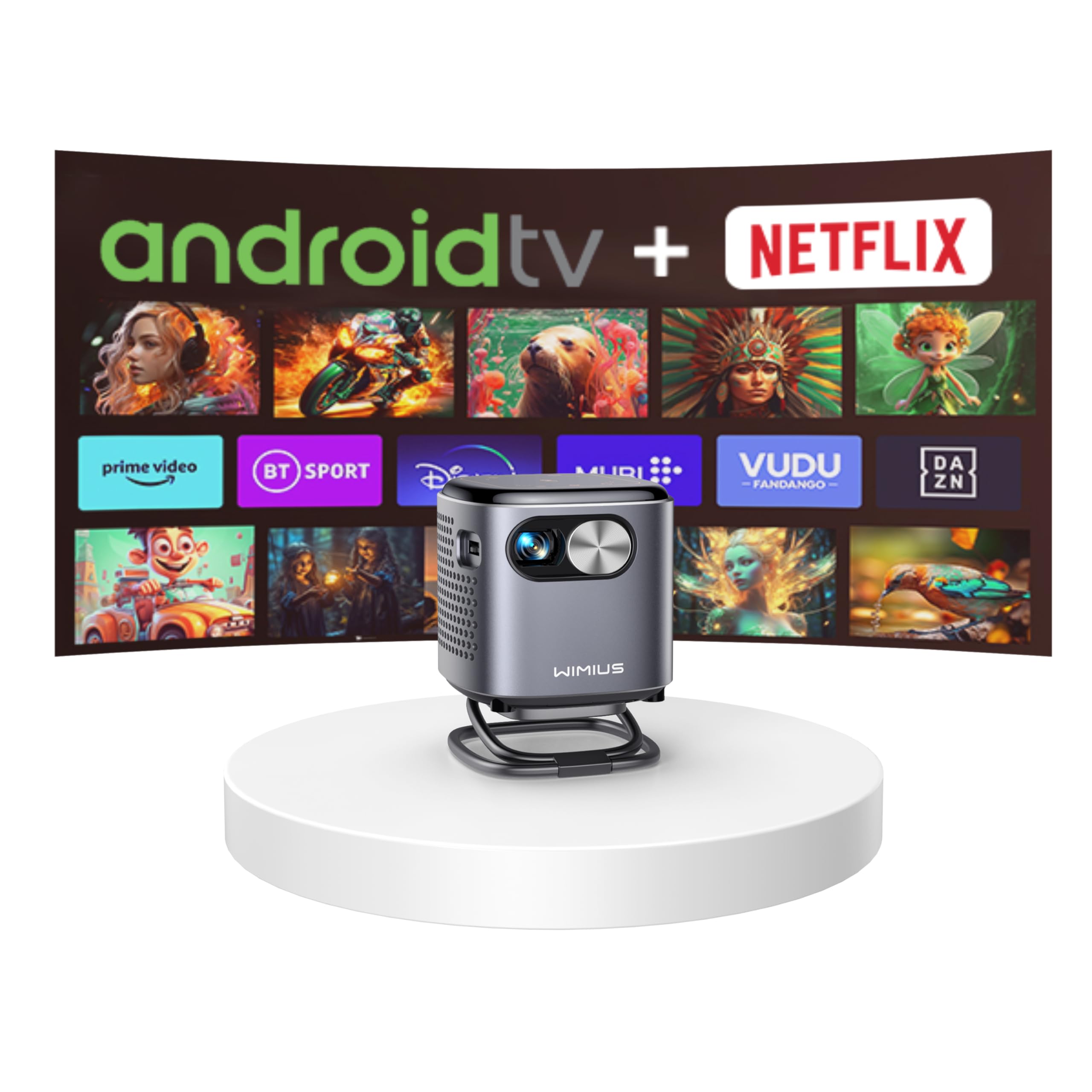 WiMiUS Q2プロジェクター小型【Android TV搭載/DLP/360度の天井投影/自動垂直台形補正/短焦点/静音/防塵】屋外用/家庭用/5GWiFi/Bluetooth5.2/HIFIスピーカー miniモバイルホームシアター Android/i|Maison Outre