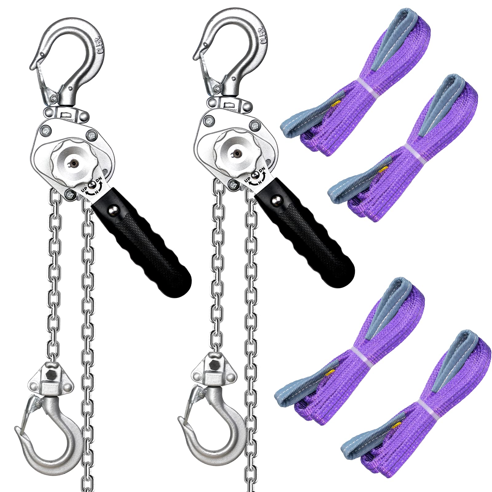 HELIX レバーホイスト 0.5t 0.5トン レバー式ブロック 500kg 1.5m 軽量化 小型化 高品質 チェーンブロック 荷締機 ガッチャ がっちゃ スリングベルト付き【2個セット】|Maison Outre