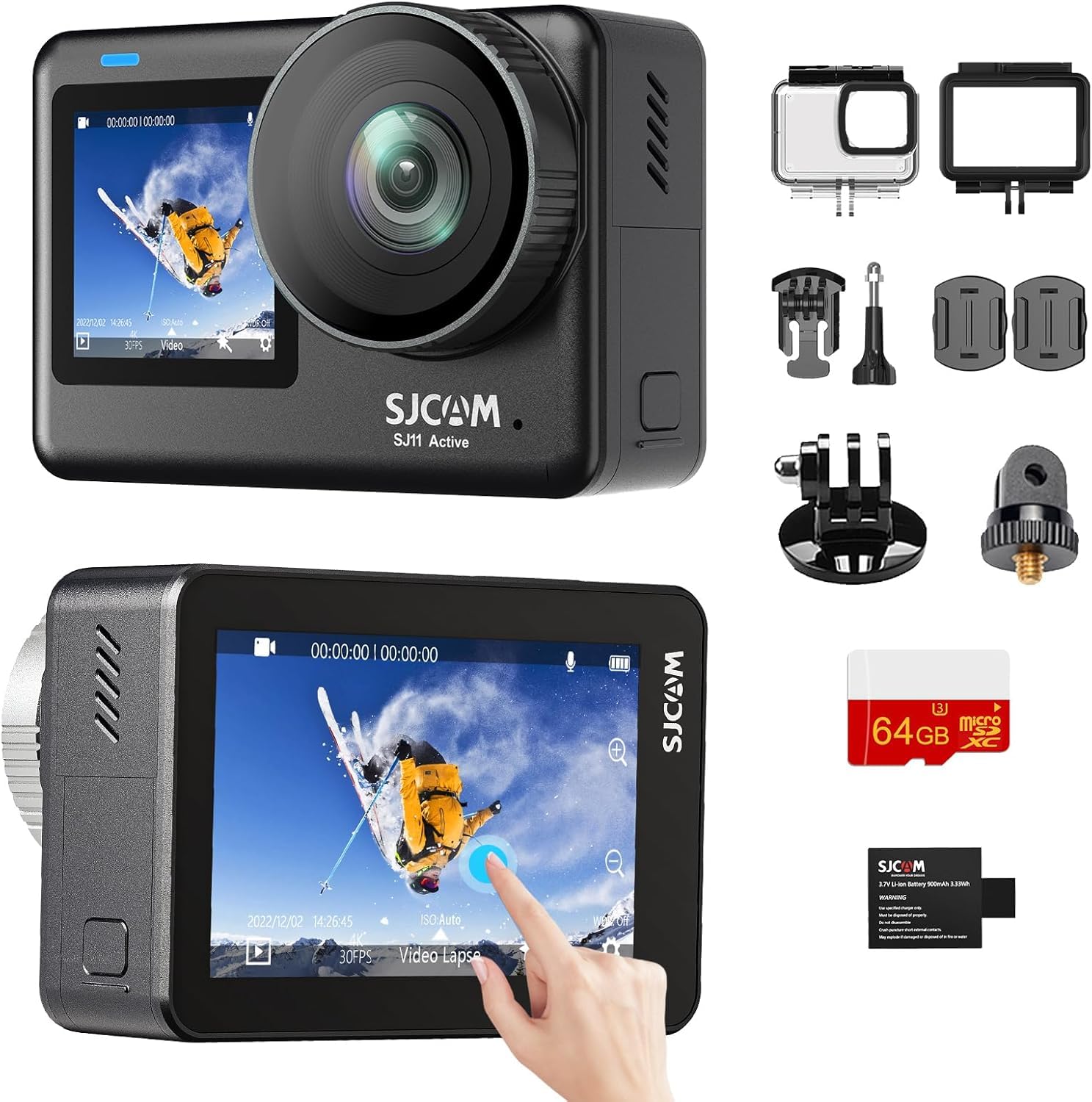 SJCAM SJ11 アクションカメラ active 4K タッチパネル式 六軸手ブレ補正 5Gwifi搭載 広角 IP68防水 H.265 HDR映像 縦画面撮影 旅行用 釣り オートバイ 登山用 64GBカード XYDL|Maison Outre