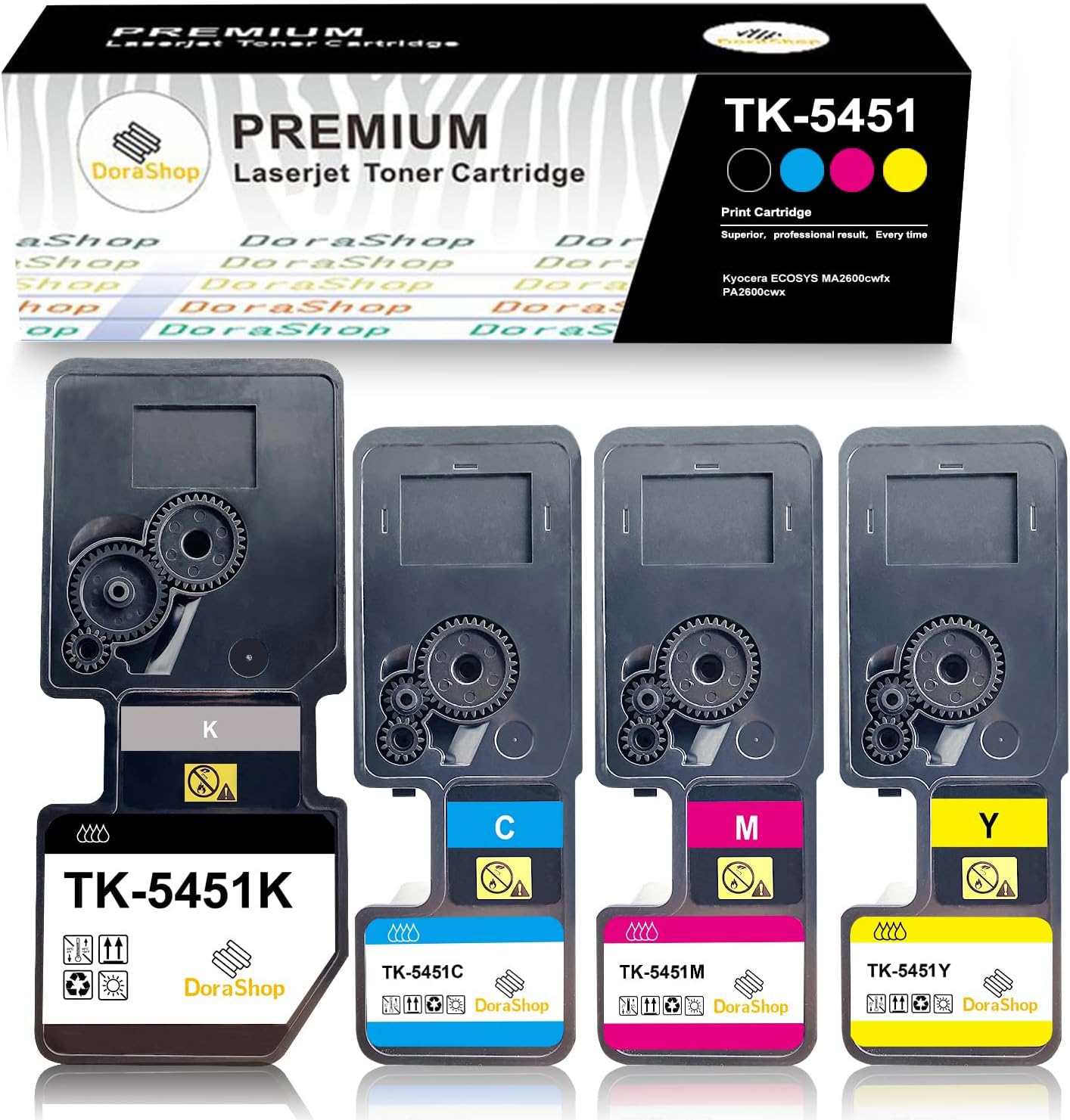 Kyocera 京セラ用 TK-5451 (BK/C/M/Y) 4本セット 「大容量」 互換トナーカートリッジ 対応機種:Kyocera ECOSYS MA2600cwfx、PA2600cwx国際規格ISO9001認証工場生産 ICチップ搭載 【Dora|Maison Outre