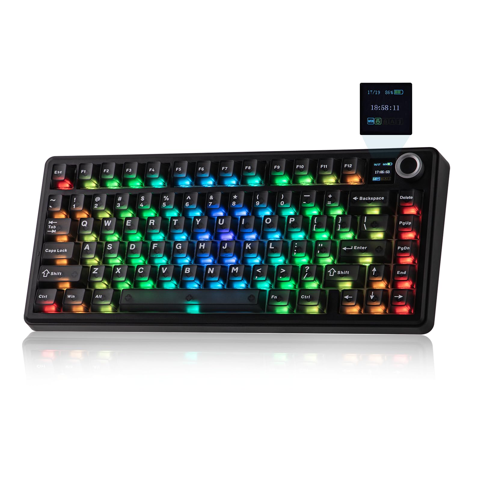 EPOMAKER X Aula F75 MAX ワイヤレスメカニカルキーボードTFTスクリーンとノブ付き 75% US配列のガスケットキーボード PC/Mac/Linux用ホットスワップ対応ゲーミングキーボード (Matte Black)｜Maison Outre 15,572円