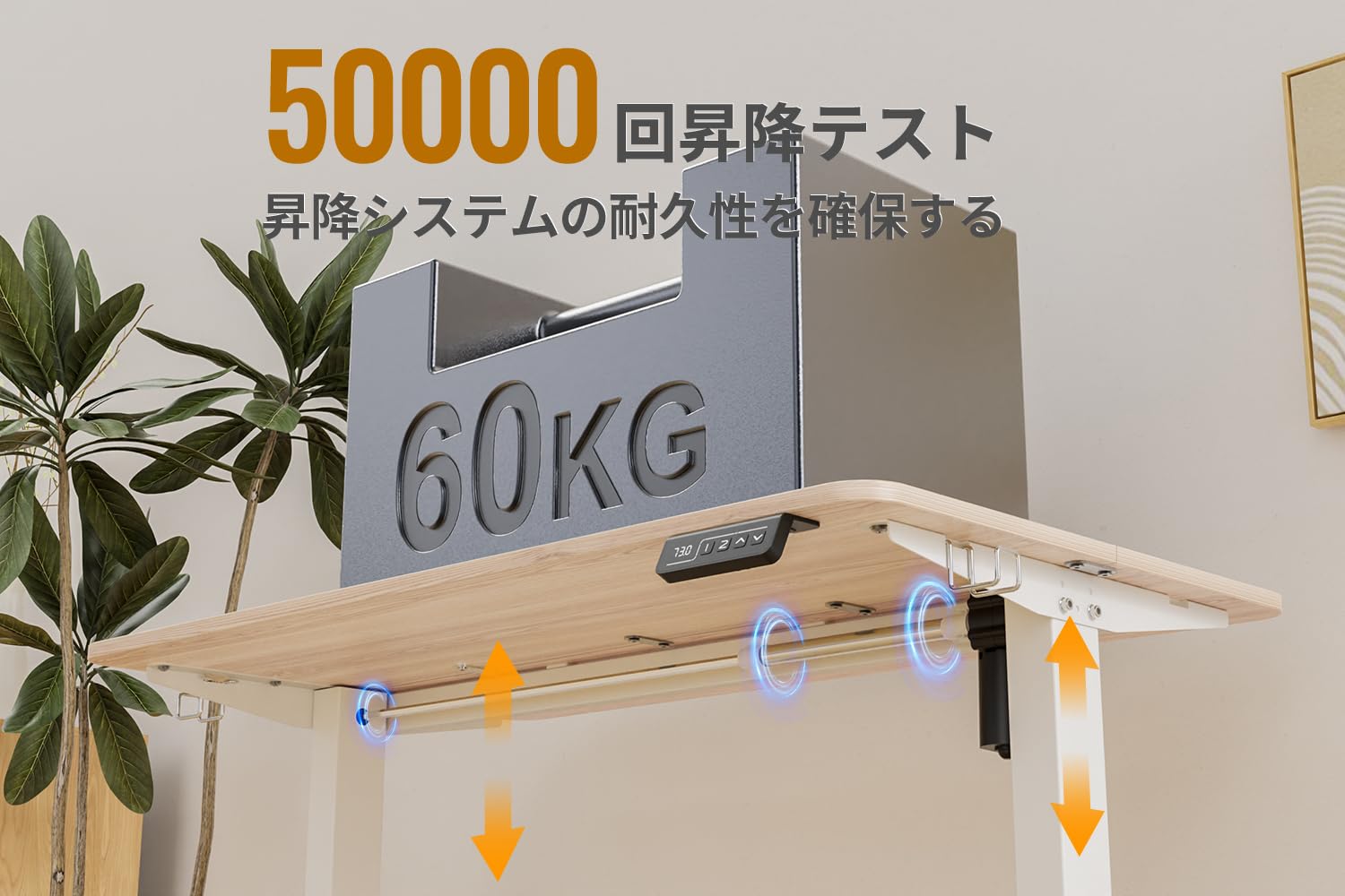 Anovara 昇降デスク 電動 昇降式デスク 電動昇降デスク 幅100cm 奥行60cm 上下昇降デスク スタンディングデスク オフィスデスク 高さ73-118cm 高さメモリー機能 障害検知 静音 (檜木色, 100cm)|Maison Outre