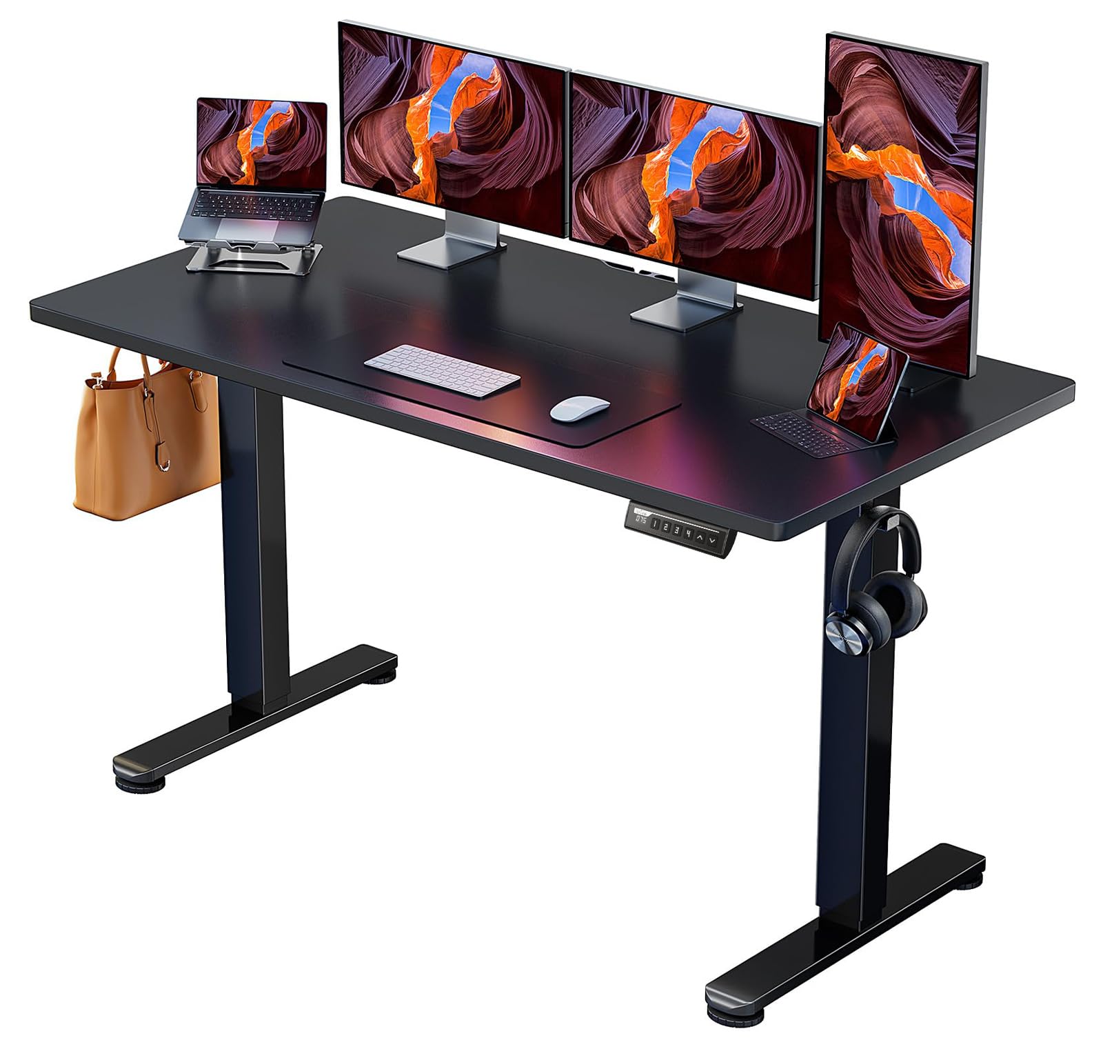 ErGear 電動 オフィスワークテーブル 昇降式デスク スタンディングデスク 幅140cm 耐荷重80kg 高さメモリー機能 上下自動昇降 静音 収納フック付き 机 作業机 テレワーク【幅140 x 奥行き70 x 高さ72-118cm】(ブラック)|Maison Outre