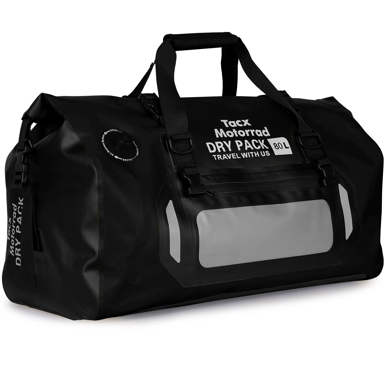 Tacx シートバッグ バイク用 ツーリングバッグ 防水バッグ 80L 大容量 専用固定ベルト・ショルダーベルト付き TAX928 ブラック