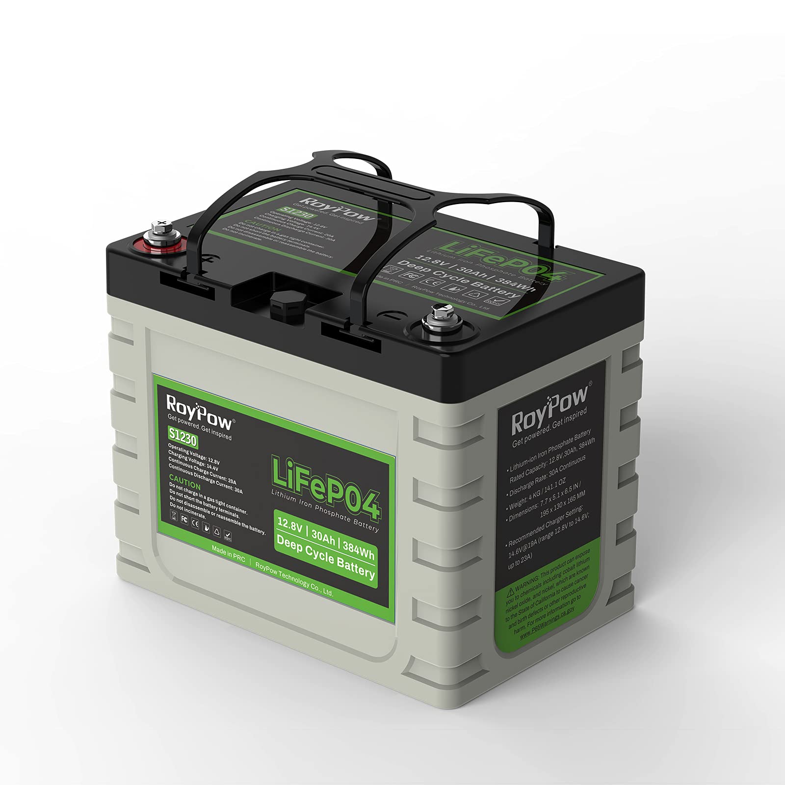 RoyPow 12V 30Ah リン酸鉄リチウムイオンバッテリーLiFePO4 電動リール用バッテリー 3500サイクル BMSバッテリシステム内蔵 子供用スクーター、RV 魚群探知機、ソーラーシステム、UPSなどに対応