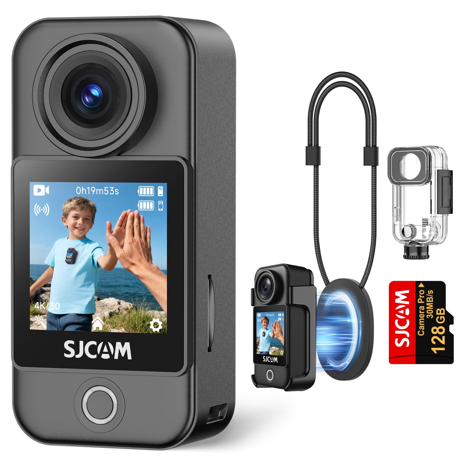SJCAM C400Pocket 4K Vlogカメラ|30m防水|7時間連続撮影|154°広角|6軸手ブレ補正|デュアルタッチスクリーン|ポケットアクションカメラ|ウェアラブルボディカム|POV/スポーツ/自転車撮影用|8倍ズーム対応