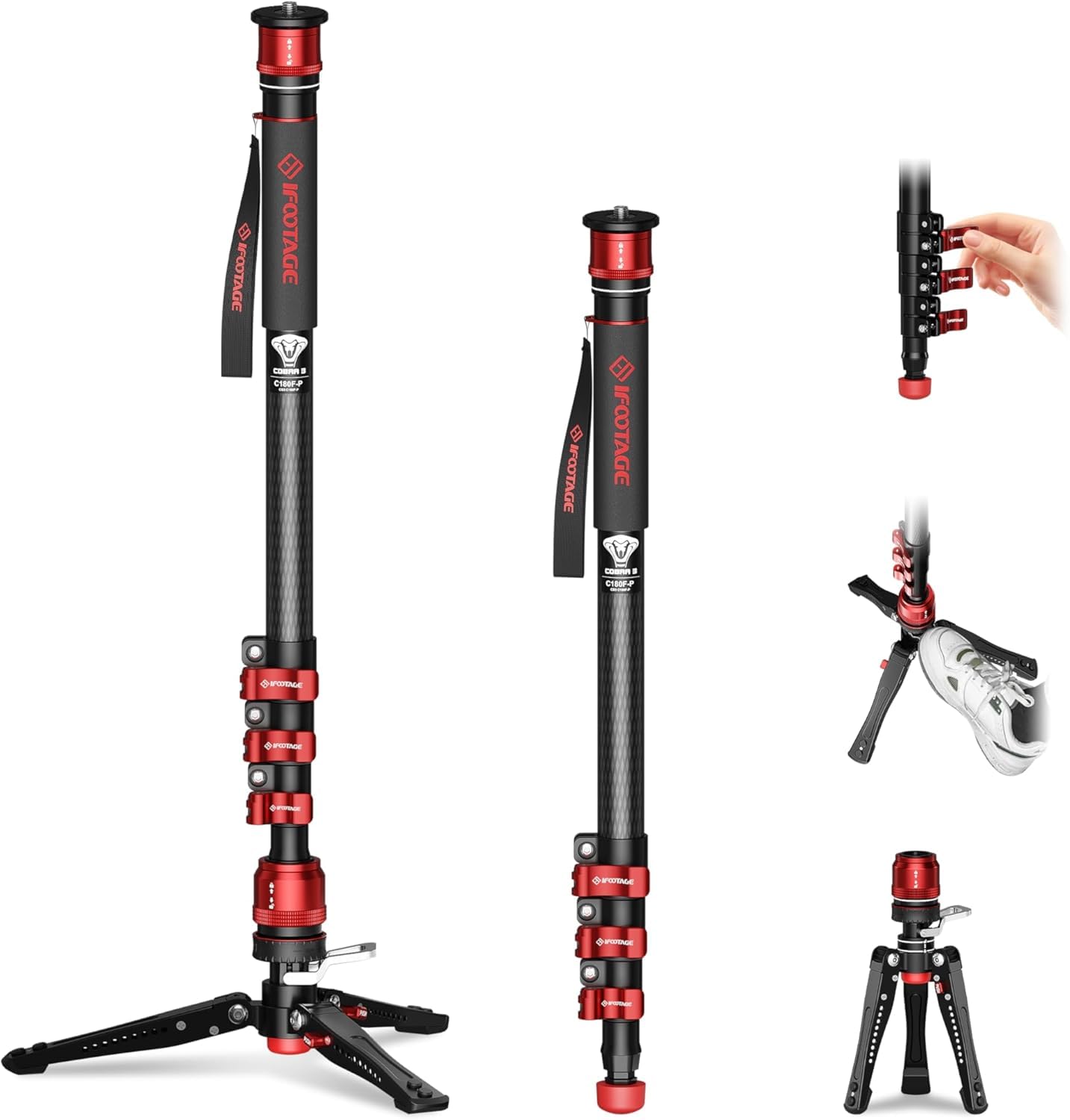 IFOOTAGE COBRA3 C180F-P カメラ一脚 クイックリリース カーボン製 耐荷重8kg 最大181cm｜Maison Outre