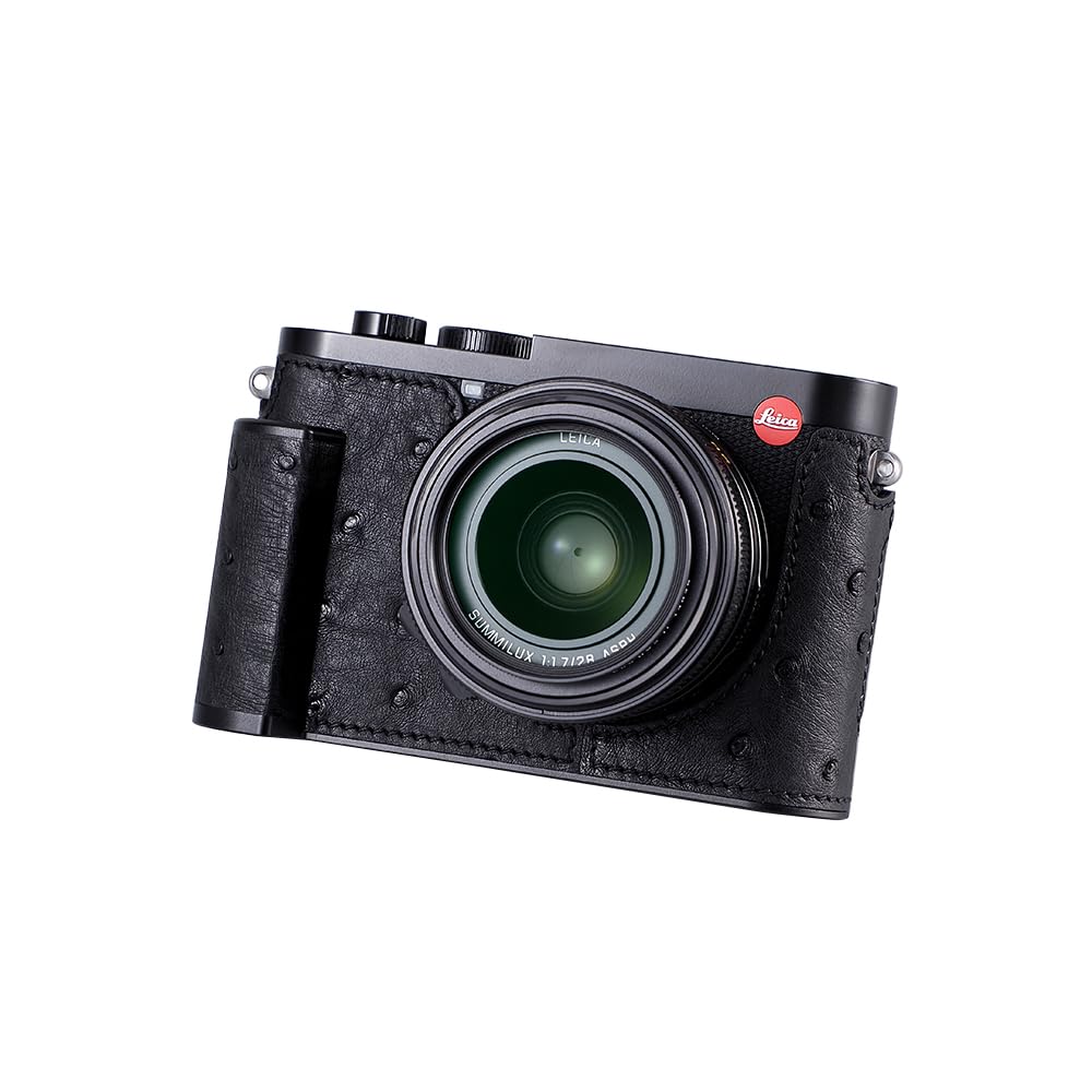 Leica Q3用カメラハーフケース、SIUTATDSHヴィンテージメタルオーストリッチレザーカメラ保護ケーススタイリッシュポータブル耐衝撃(ブラックB)｜Maison Outre 19,500円
