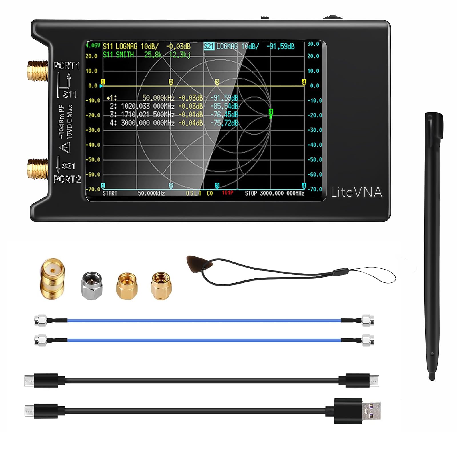 LiteVNA-64 VNAアナライザー 50KHz-6.3GHz ポータブルベクトルネットワークアナライザー、ZNZHNSI 4インチディスプレイ Iアンテナアナライザー 4インチディスプレイ MicroSDスロット付き、データストレージをサポート、測定｜Maison Outre