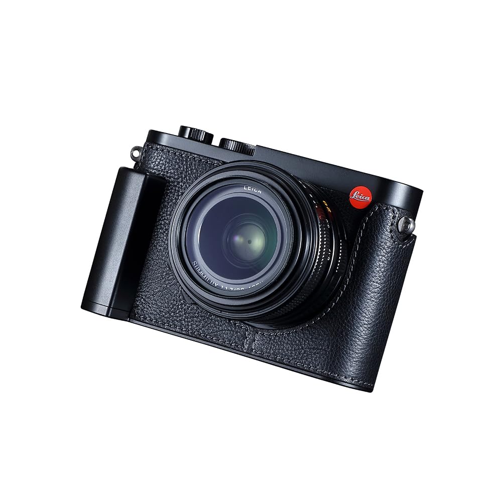 SIUTATDSH カメラハーフケース Leica Q3用、ビンテージメタル本革カメラ保護ケース スタイリッシュ ポータブル 耐衝撃 (ブラックD)|Maison Outre