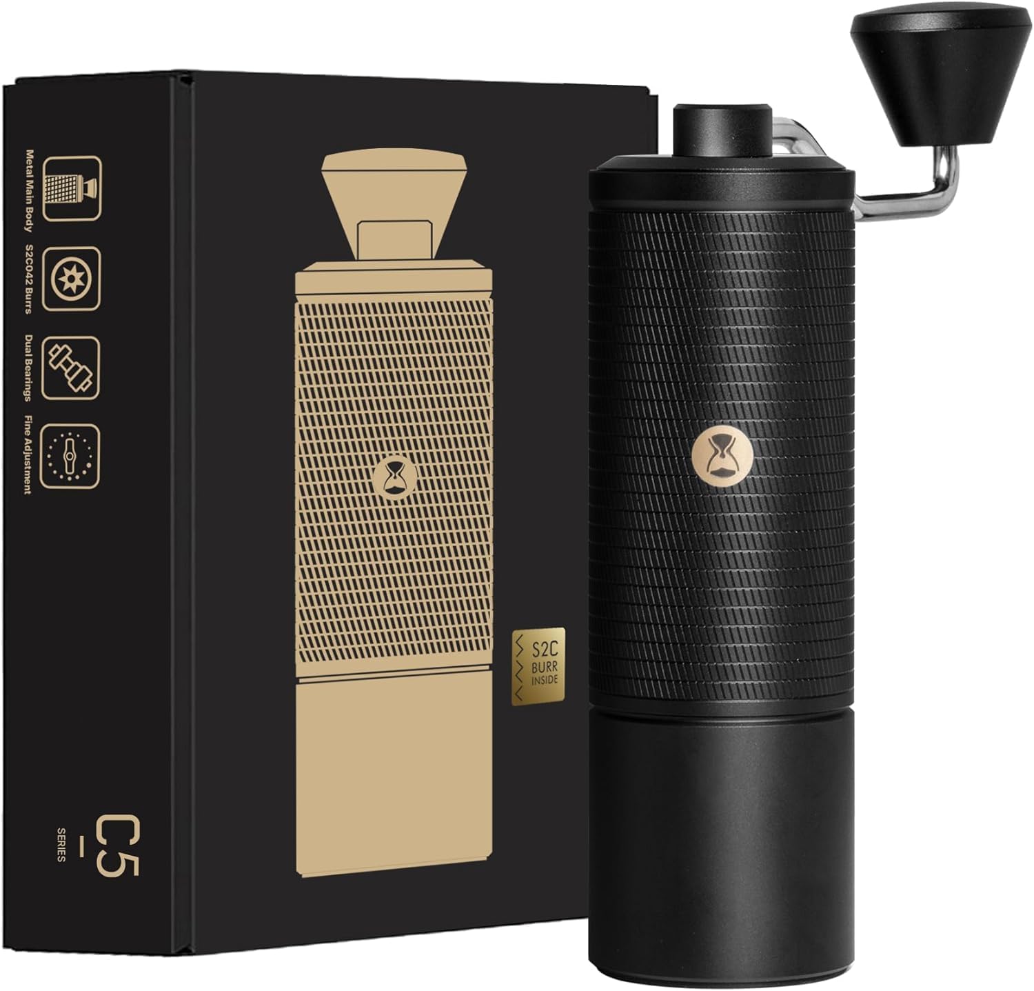TIMEMORE タイムモア C5 手挽きコーヒーミル 42mm S2C-042-III コニカル刃搭載 コーヒーグラインダー 0.031mm精密調整可能 全金属製 携帯用 清掃しやすい 家&事務所&キャンプ コンテナ 30g ブラック|Maison Outre