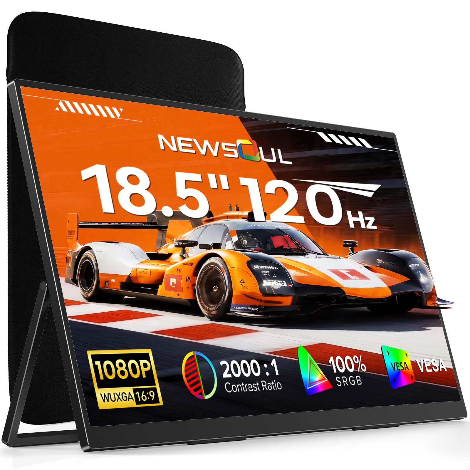 【6月限定5倍ポイントセール】18.5インチ 120Hz モバイルモニター ポータブルモニター Newsoul ゲーミングモニター 100% sRGB 広色域 HDR対応 付属収納ケース付き サブディスプレイ MINI HDMI/Type-C 180度調整|Maison Outre