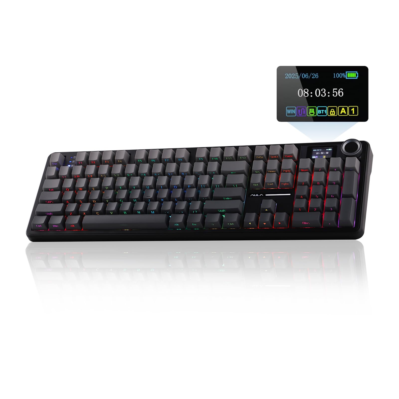 EPOMAKER X Aula F108 PRO ワイヤレスゲーミングキーボード スクリーン付き 8000mAhバッテリー ホットスワップ対応 プログラム可能な104個のキーとノブ RGBバックライト Mac/PC/Android用 技適認証取得 (Bla|Maison Outre