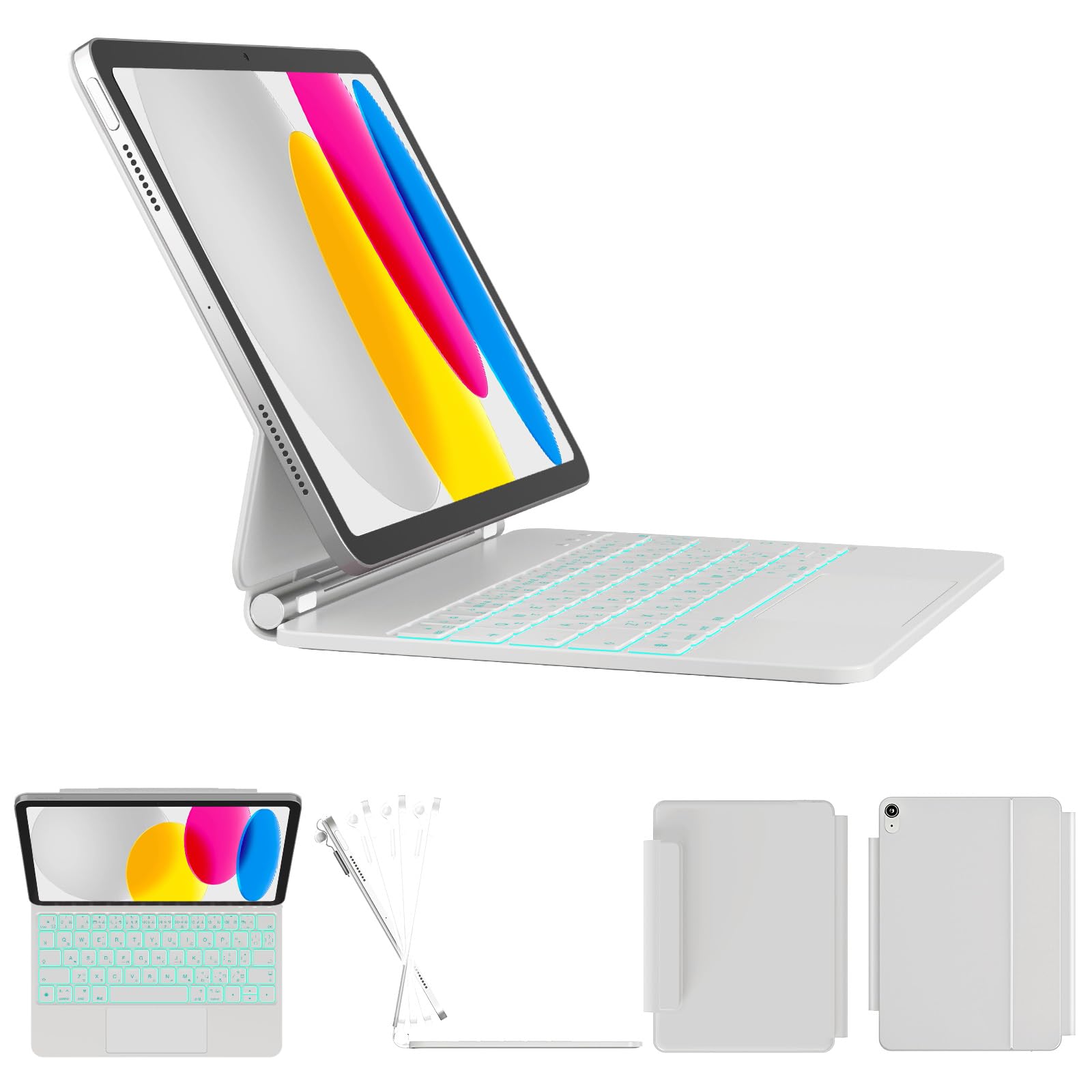 RAYMCRAFT iPad (A16) 第 11 世代/第 10 世代 キーボード付きケース、iPad 第 11/10 世代 10.9 インチ用 マジックキーボード、11 色バックライト、フローティングカンチレバースタンド、マルチタッチトラックパッド、堅｜Maison Outre