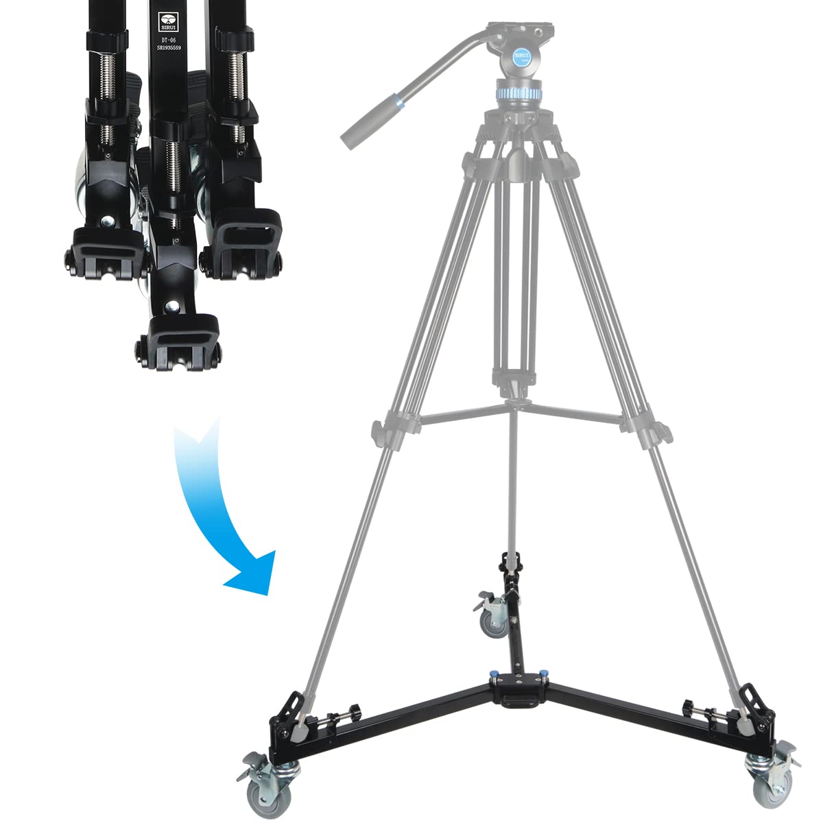 SIRUI DT-06 プロフェッショナル対応ビデオ三脚ドリー - 高耐久、スムーズで素早い動き、簡単に開閉、折りたたみが可能、カメラ、ビデオカメラ、照明機器に最適|Maison Outre