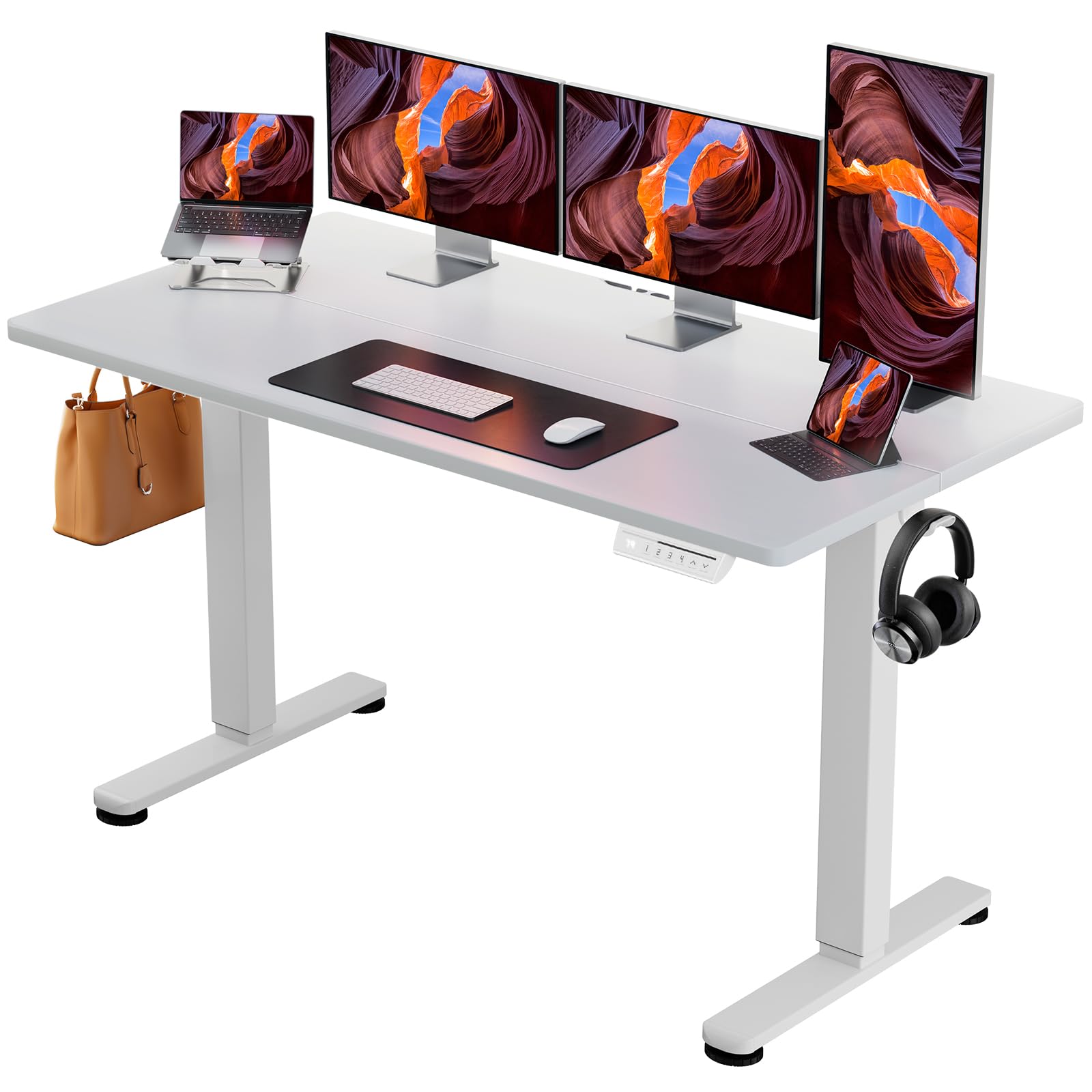 ErGear 電動 オフィスワークテーブル 昇降式デスク スタンディングデスク 幅140cm 耐荷重80kg 高さメモリー機能 上下自動昇降 静音 収納フック付き 作業机 テレワーク 【幅140 x 奥行き70 x 高さ72-118cm】(ホワイト)|Maison Outre
