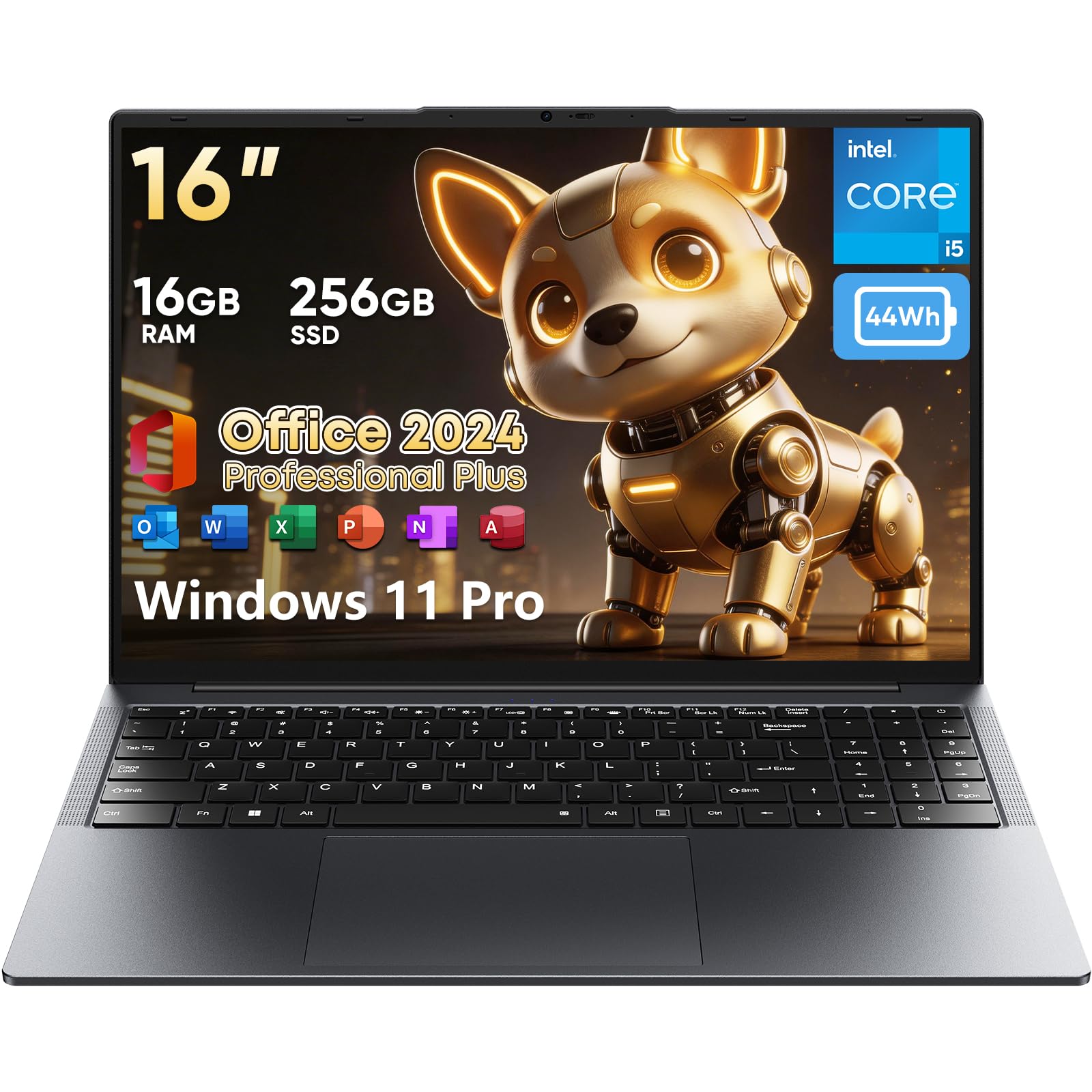 Eyy ノートパソコン Office 2024 搭載 16.0型 インテル Core i5 16GB メモリ 256GB SSD Win 11 Pro対応 1980*1200 FHD ノートPC 薄型 軽量 英語キーボード&バックライト付き Webカメラ内｜Maison Outre