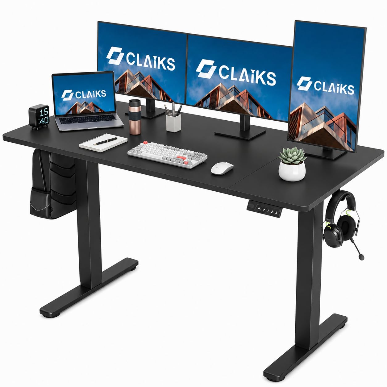 Claiks 昇降デスク 電動 スタンディングデスク 昇降式 テーブル 幅160cm*奥行き60cm テレワーク オフィスデスク 在宅ワーク パソコンデスク 高さ調節 メモリー機能 ブラックフレーム/ブラック天板｜Maison Outre 16,855円