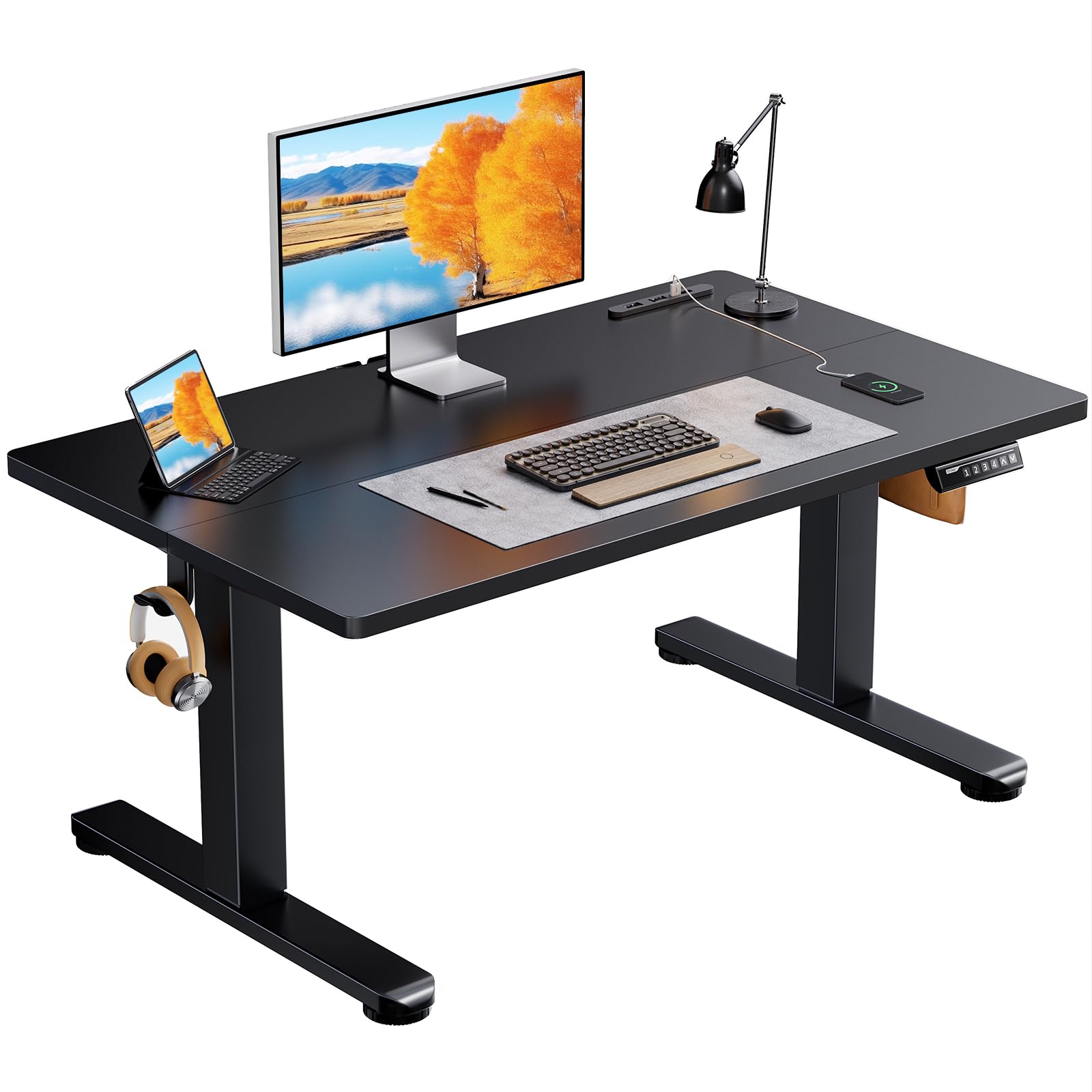 ErGear 電動昇降式デスク ロータイプ 高さ48-72cm コンセント&USBポート付き ローデスク 座椅子机 4パターン高さメモリー機能 静音 収納フック付き パソコンデスク テーブル 電動机 ゲーミングデスク【幅100 x 奥行き60 x 高さ48|Maison Outre