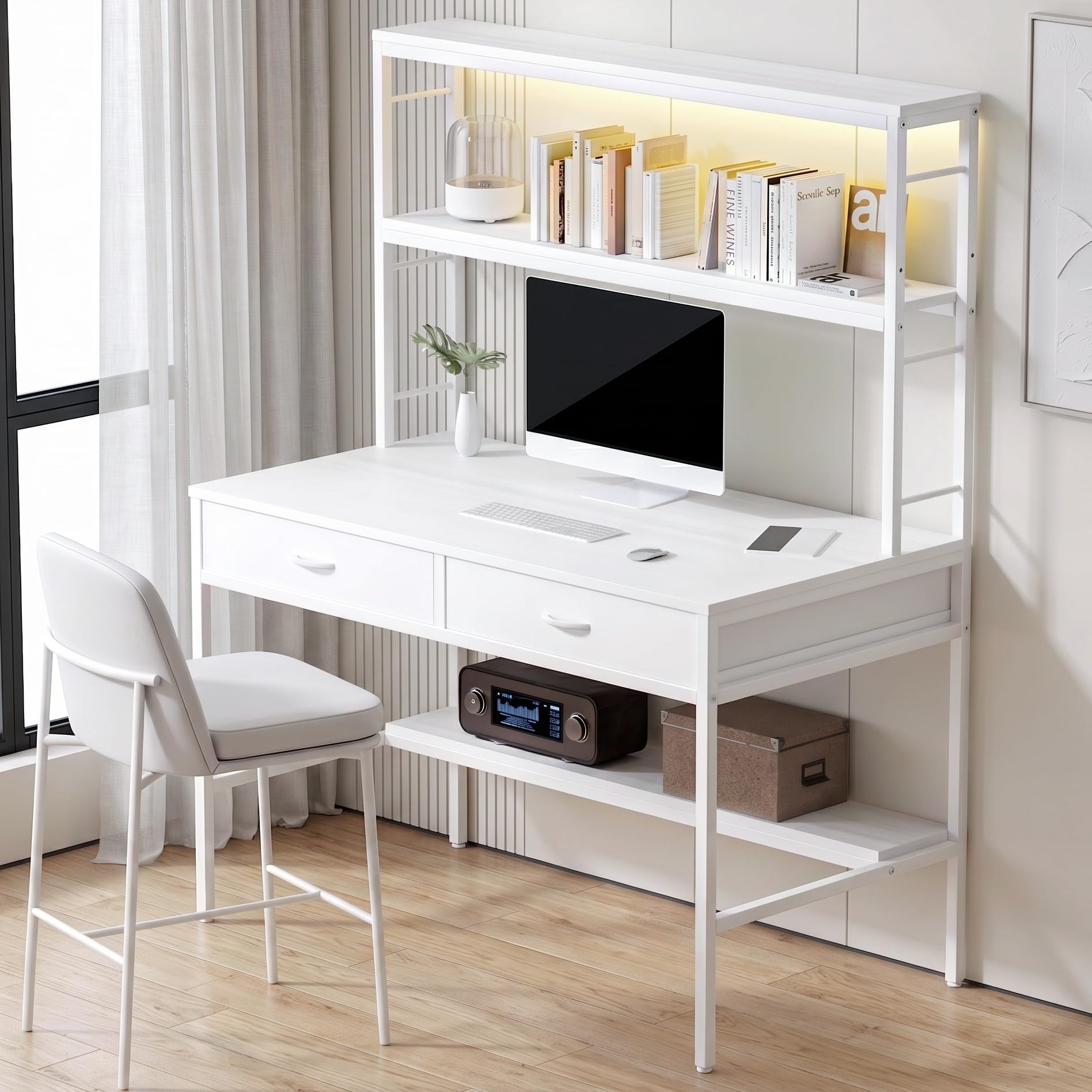 FaitLux 机 パソコンデスク 2段デスク上棚 pcデスク desk ・築子 引き出し付き 上棚高さ調節可能 垂直収納6倍 コンパクト テーブル 幅100&times;奥行51cm ゲーミングデスク 書斎 省スペース 組み立て簡単 勉強机 学習机 安定性 大容量収納｜Maison Outre